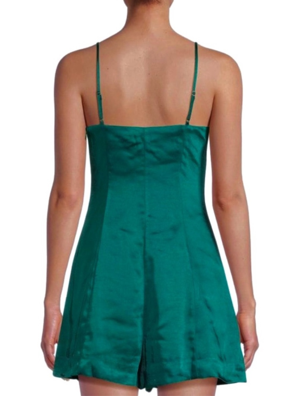 ENDLESS ROSE GREEN SATIN BUTTON FRONT ROMPER - Picture 5 of 8